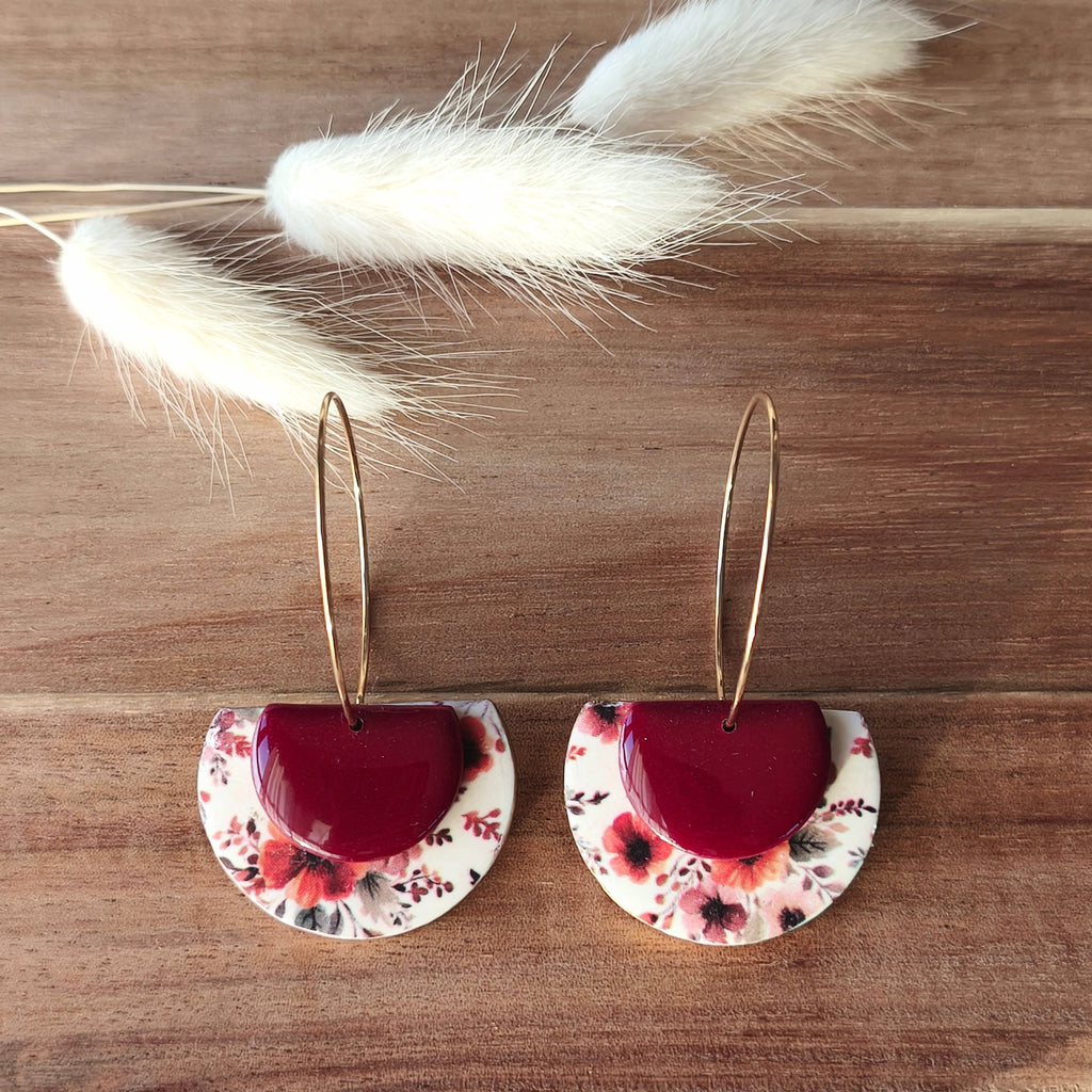 Pendientes Vega Flores Burdeos